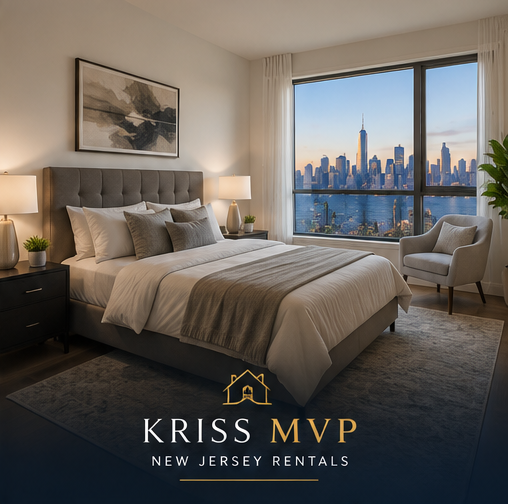 Luxury bedroom with skyline view